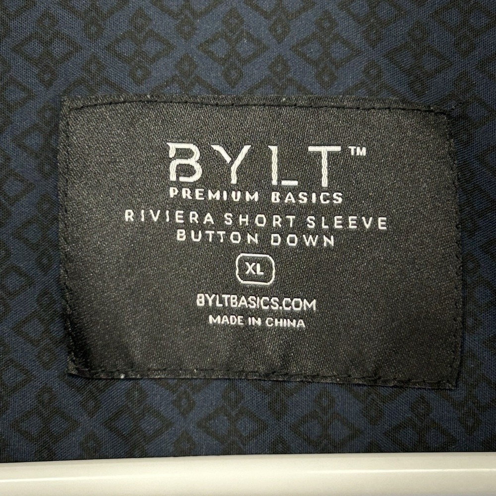 BYLT Riviera Short Sleeve Shirt Men Size XL Black Blue Geometric Casual - Picture 3 of 8